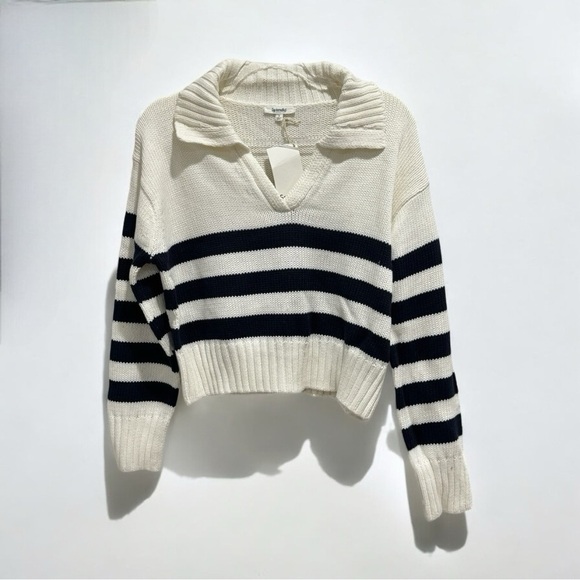 Splendid Parker Polo Stripe Cropped Loose Fit Sweater Top Size Small NEW - Picture 6 of 8